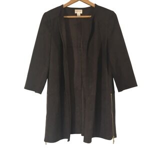 Chicos Jacket Topper Mocha Mousse Brown Faux Suede Zip Detail Open Front Size 0